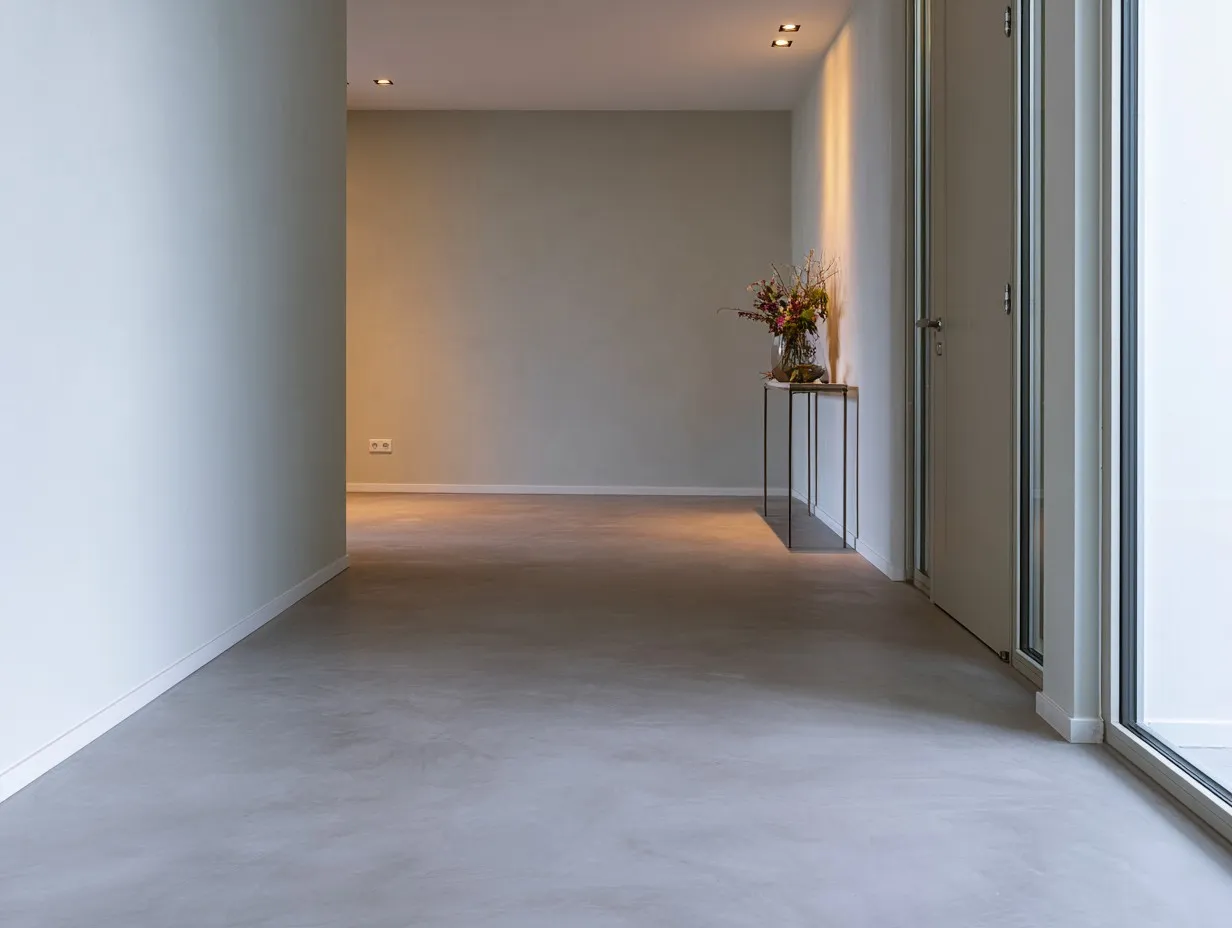 Microcement vloer in warme taupe in een historische renteniersvilla — Bussum