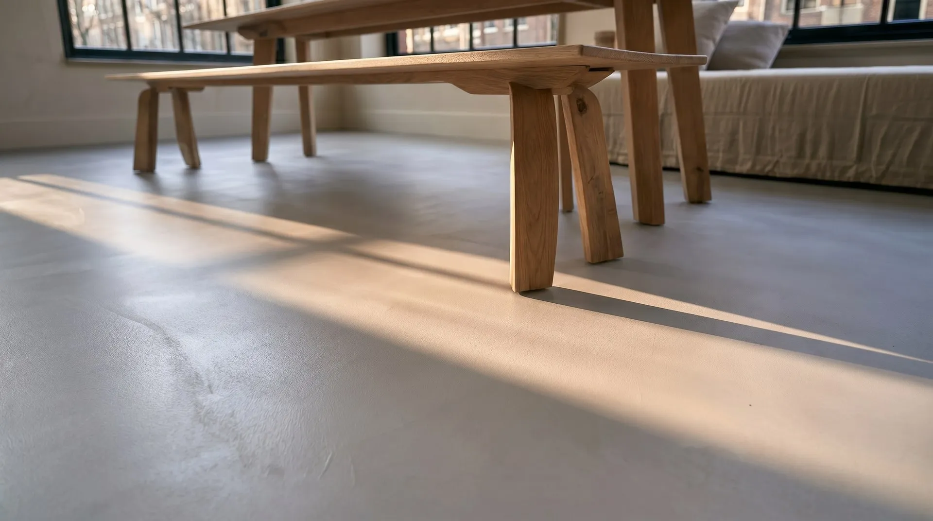Microcement vloer in warme grijstint in een jaren-30 woning, Haarlem