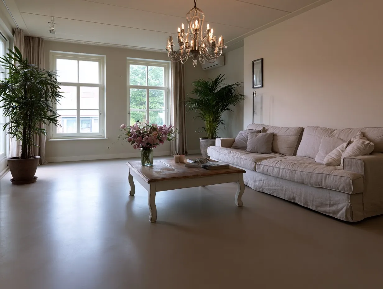 Microcement vloer in lichte zandbeige in een nieuwbouwwoning — Tilburg