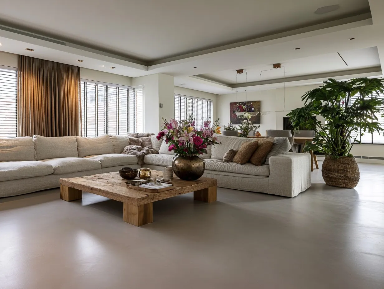 Microcement vloer in warme greige in een loft-appartement op Strijp-S — Eindhoven