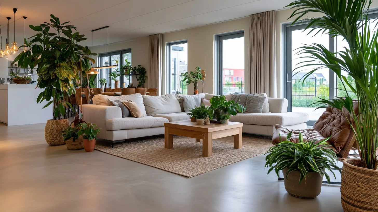 Naadloze microcement vloer op een vlakke dekvloer in een nieuwbouwwoning