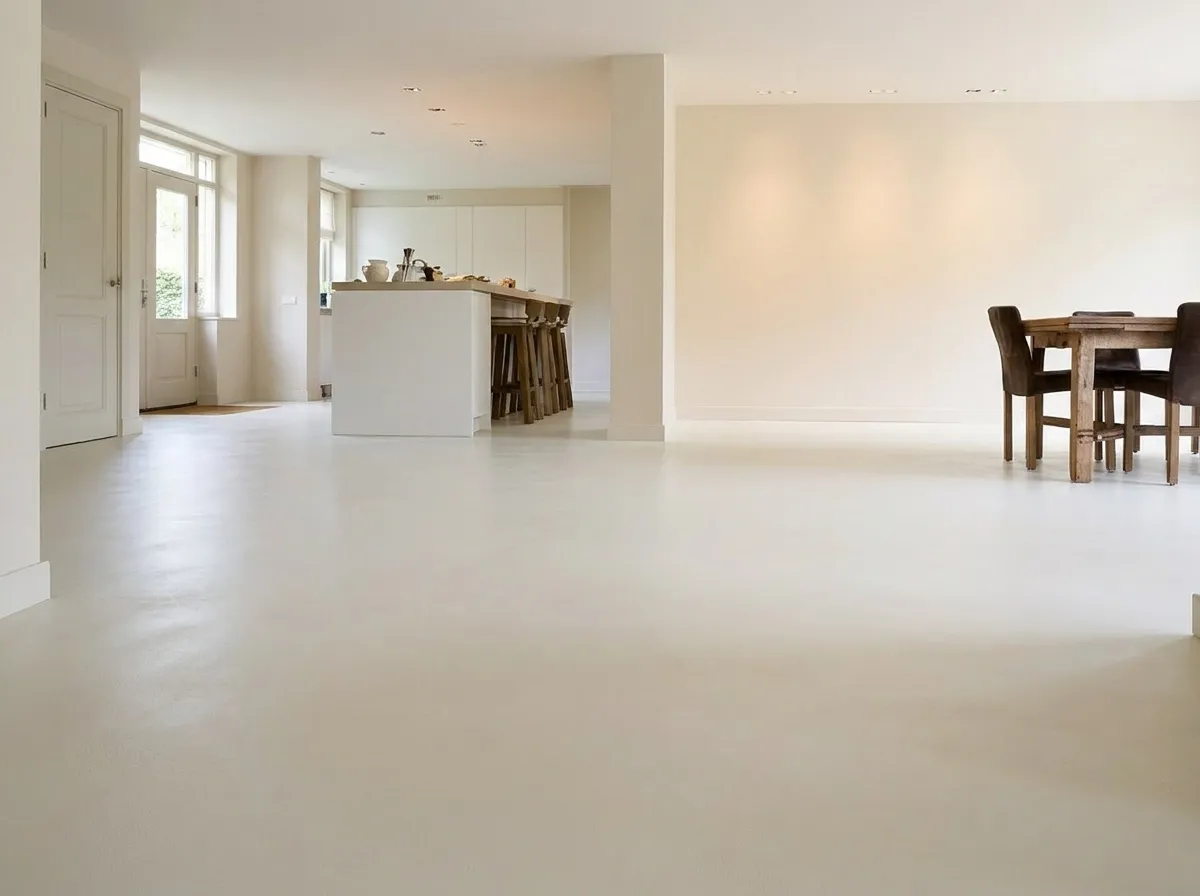 Andere hoek — 68 m² microcement Branco in een open ruimte, Amsterdam