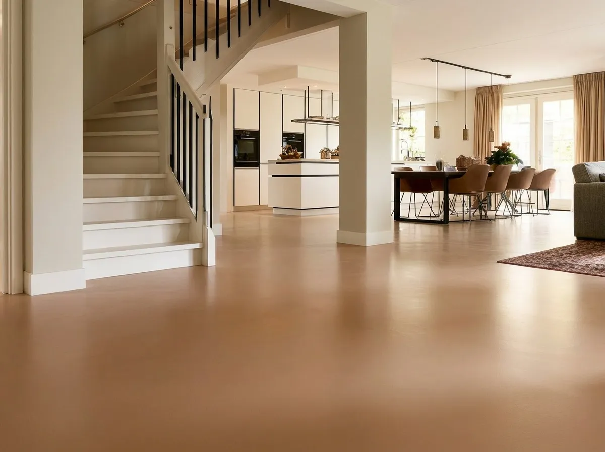 Zijaanzicht — 88 m² microcement Terra in een open ruimte, Den Haag