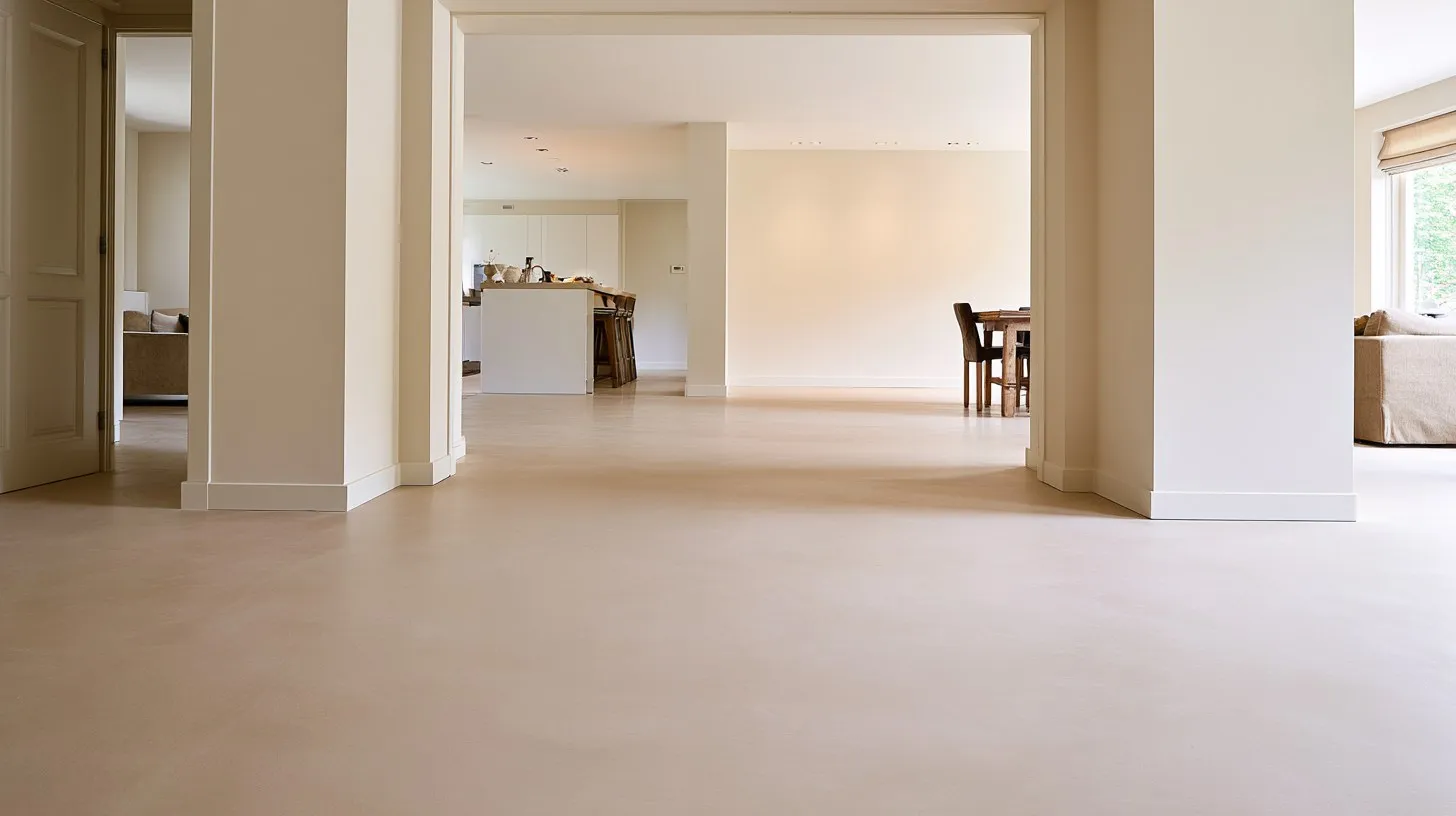 Doorlopende microcement vloer van hal naar woonkamer